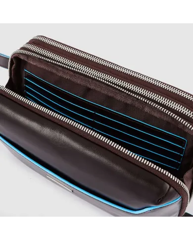 Piquadro Pochette in pelle Blue Square Mogano