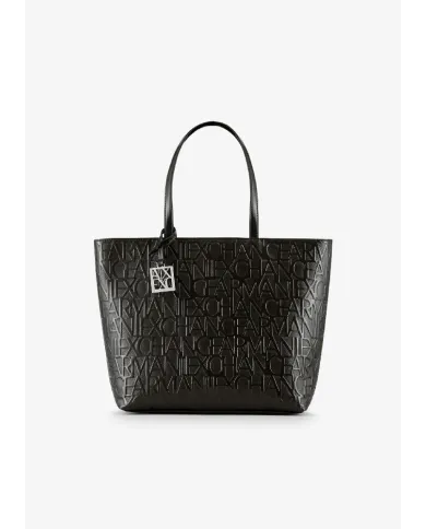 Armani Exchange Shopping bag logata lucido Nero