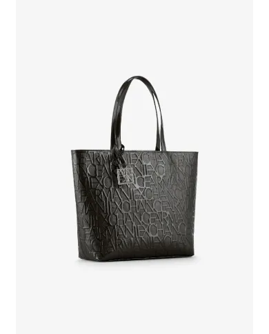Armani Exchange Shopping bag logata lucido Nero