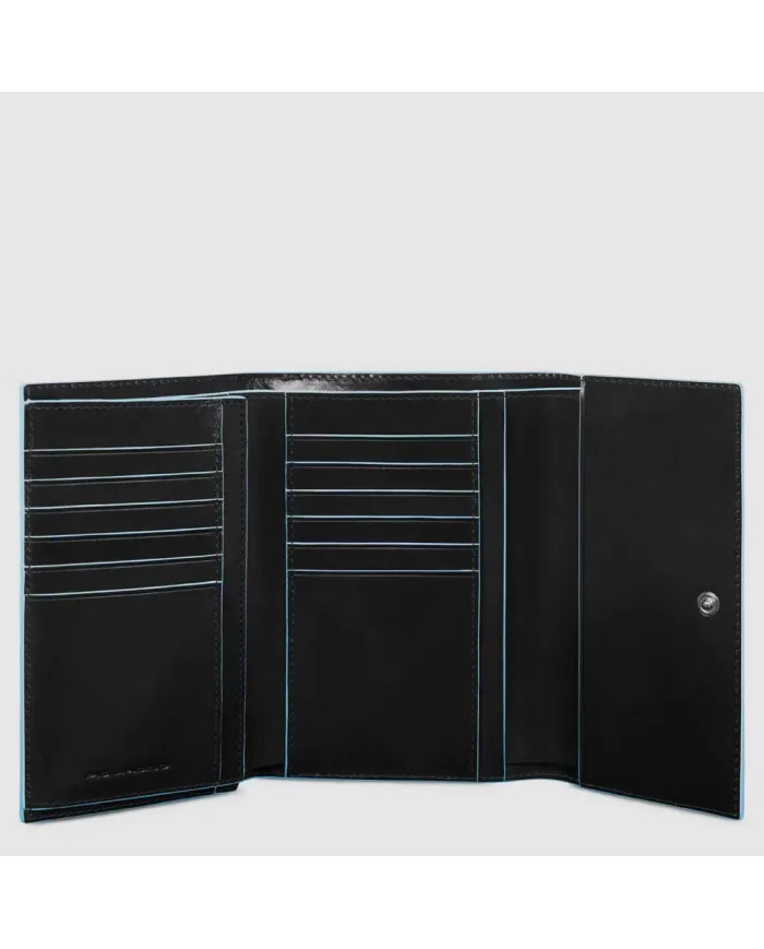 Piquadro Portafoglio donna grande in pelle Blue square Nero