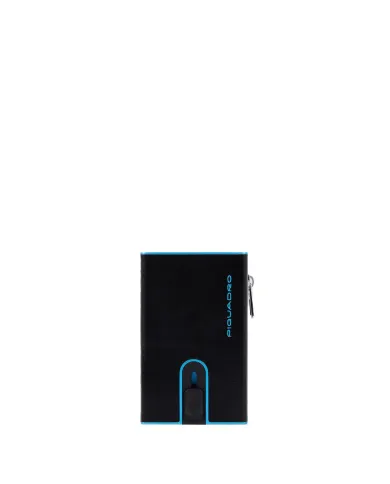 Piquadro Compact wallet con tasca monete Blue square Nero