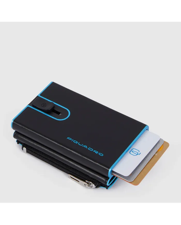 Piquadro Compact wallet con tasca monete Blue square Nero