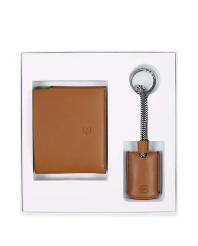 Piquadro Cofanetto regalo composto da portafoglio in pelle, art. PP4248BM e portachiavi con cavo USB, micro-USB e lightning, art
