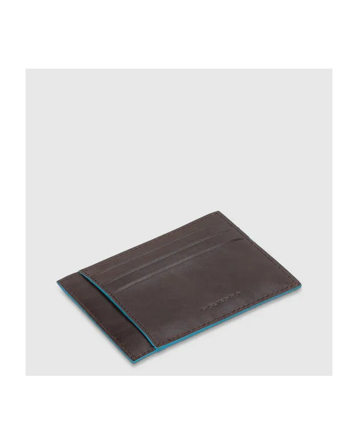 Piquadro Porta carte di credito in pelle "Blue square" Mogano