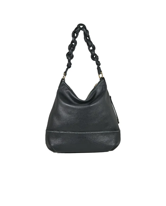 Visona Borsa Pantelleria grande manico intrecciato Nero