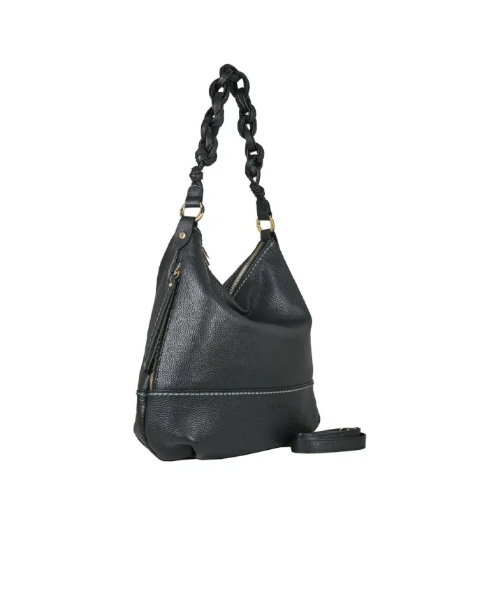 Visona Borsa Pantelleria grande manico intrecciato Nero