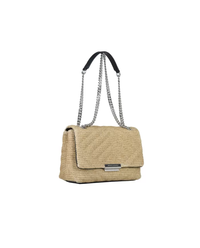 Armani Exchange Borsa tracolla piccola rafia Beige/Nero