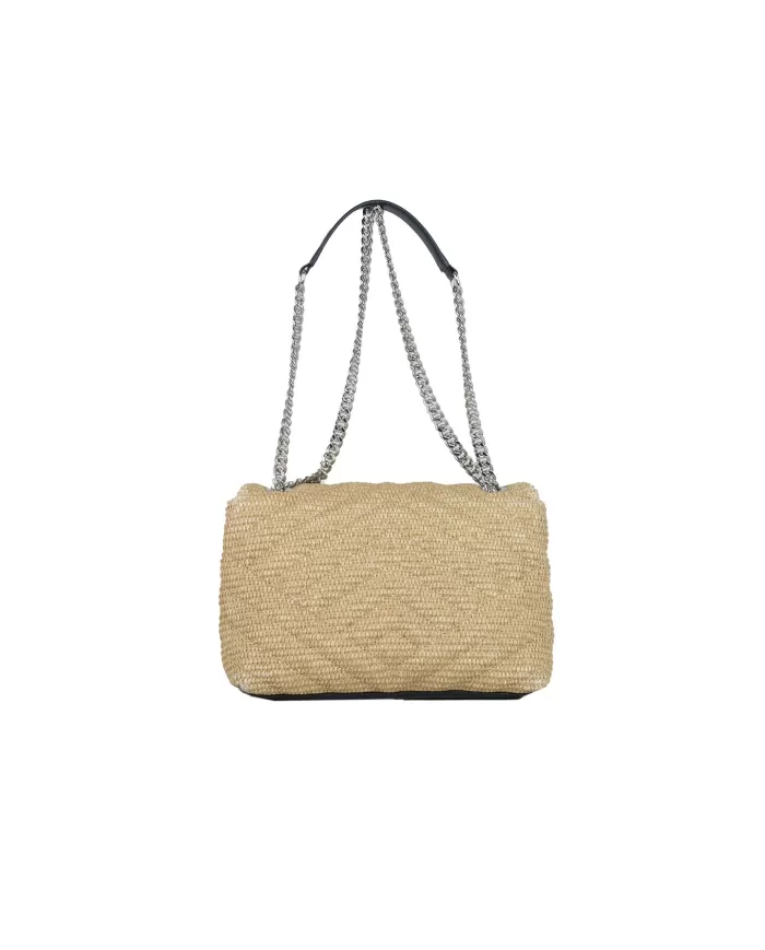 Armani Exchange Borsa tracolla piccola rafia Beige/Nero