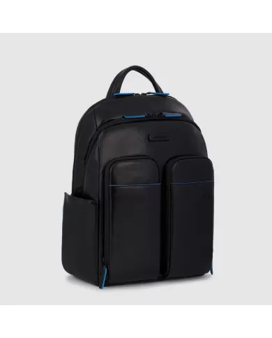 Piquadro Zaino in pelle porta pc 14 Blue square B2V Nero