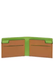 Piquadro Portafoglio piccolo in pregiato pellame toscano, Piquadro "Bagmotic", made in Italy Verde/Cuoio