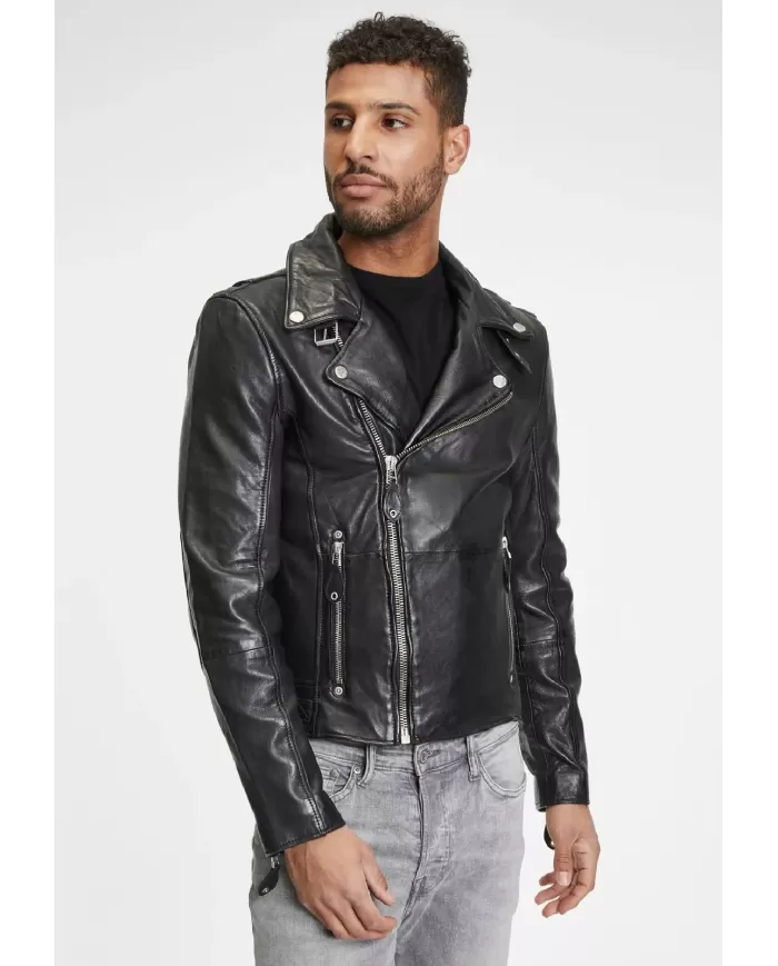 Mauritius Giacca chiodo in pelle uomo Mavric Nero