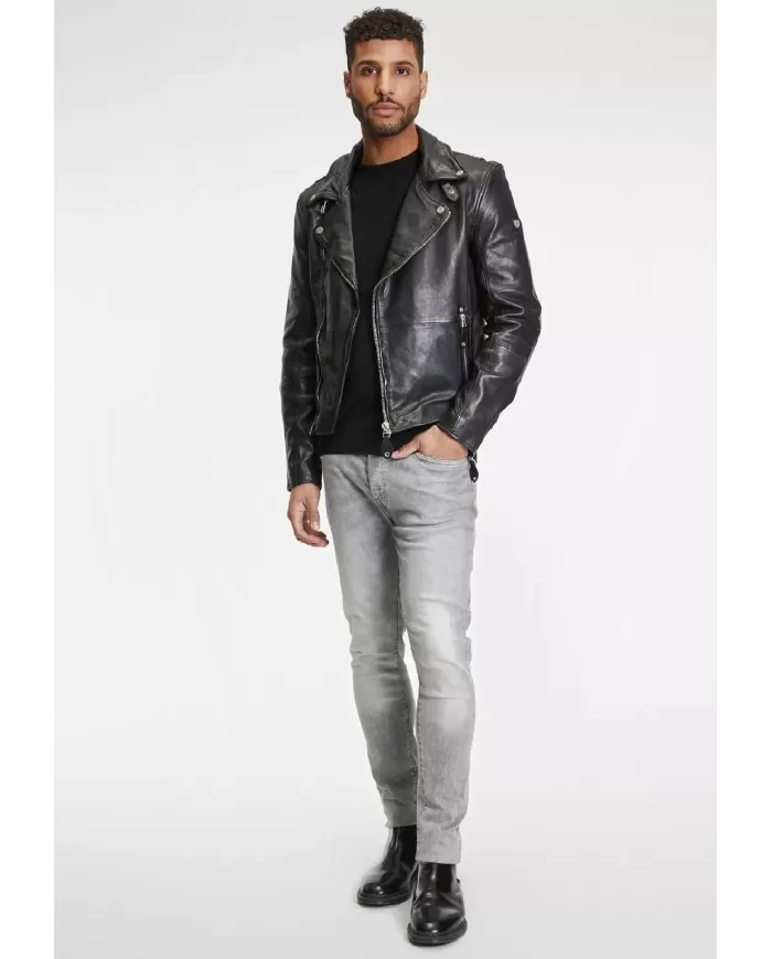 Mauritius Giacca chiodo in pelle uomo Mavric Nero