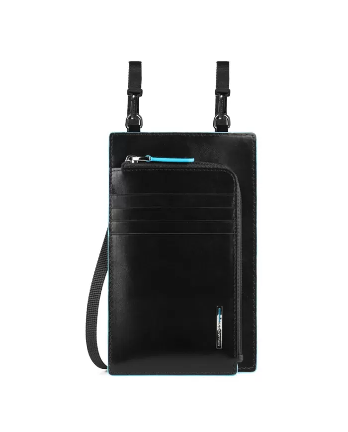 Piquadro Tracollina in pelle porta smartphone Blue Square Nero