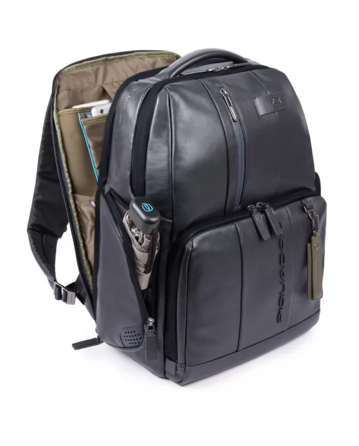 Piquadro Zaino in pelle con porta pc 15,6", Urban Blu