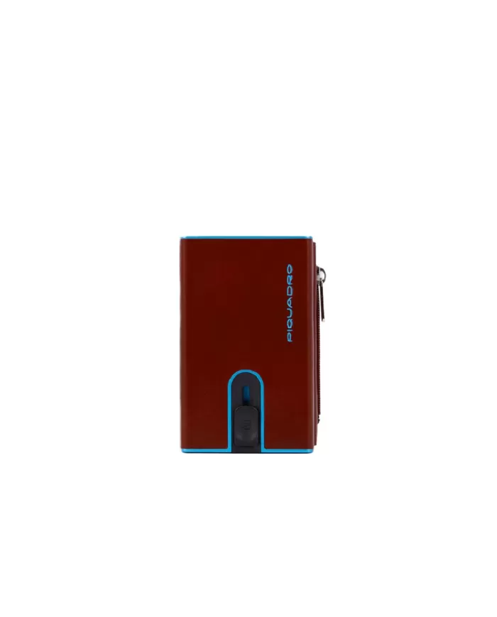 Piquadro Compact wallet con tasca monete Blue square Arancio