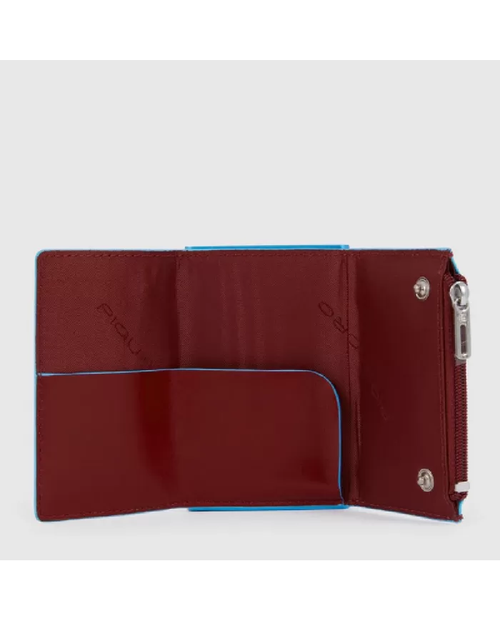 Piquadro Compact wallet con tasca monete Blue square Arancio