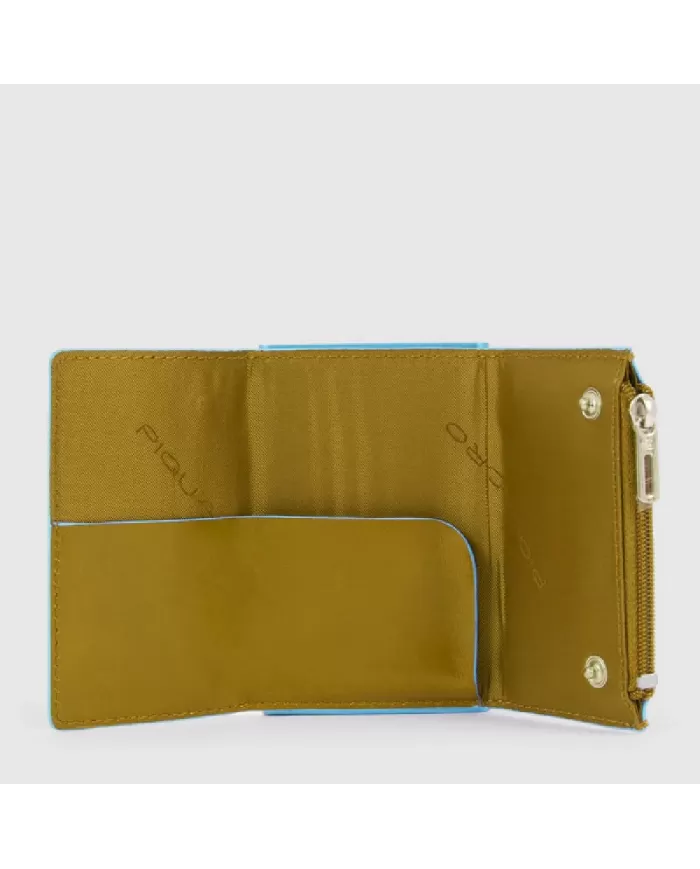 Piquadro Compact wallet con tasca monete Blue square Giallo