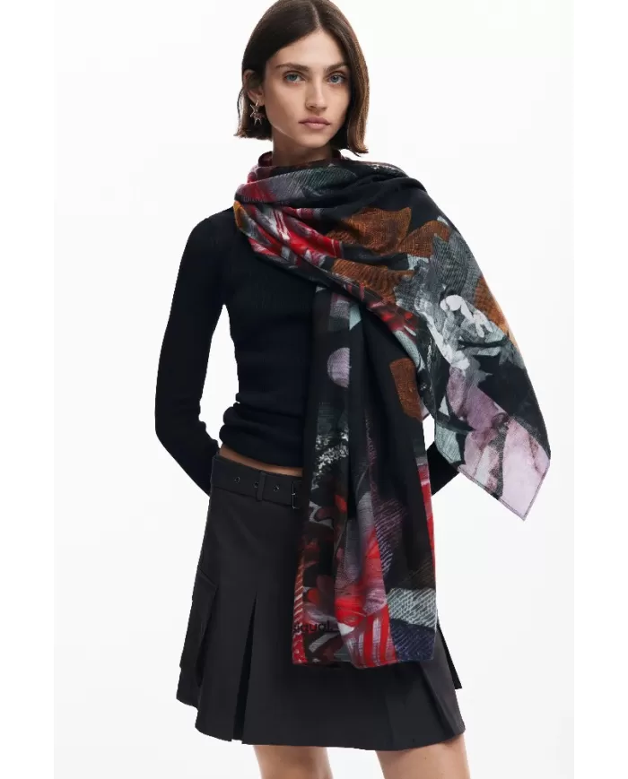 Desigual Foulard donna fiori Nero/Multicolor