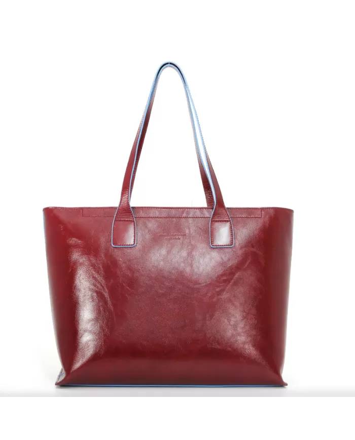 Piquadro Shopping bag in cuoio vintage, con tasca porta tablet, Piquadro "Blue square". Rosso