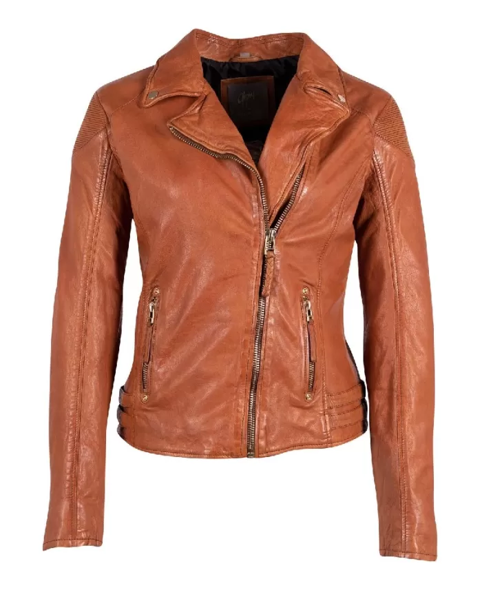 Gipsy Giacca chiodo donna in pelle Cognac