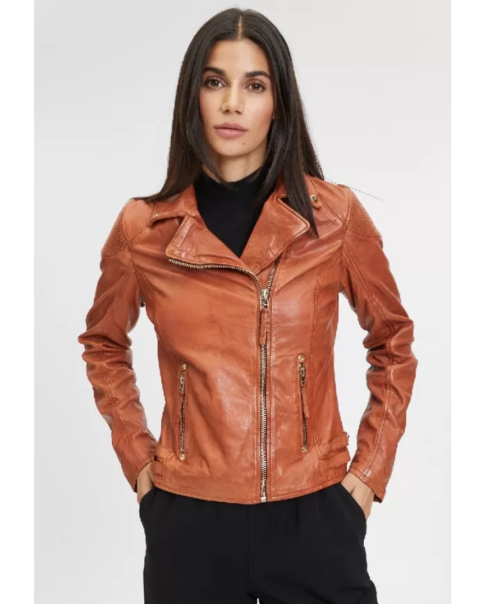 Gipsy Giacca chiodo donna in pelle Cognac