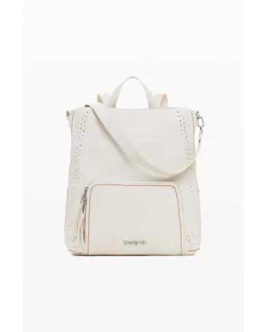 Desigual Zaino borsa cuciture colorate Bianco