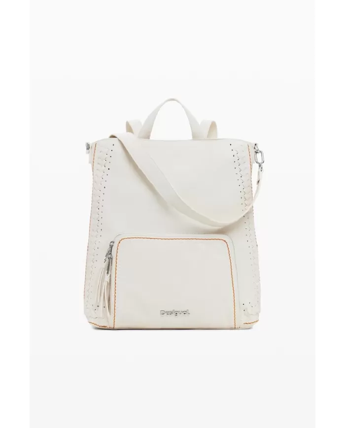 Desigual Zaino borsa cuciture colorate Bianco