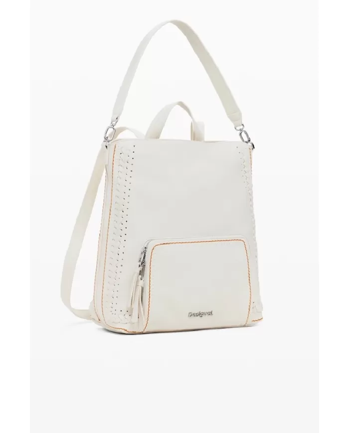 Desigual Zaino borsa cuciture colorate Bianco