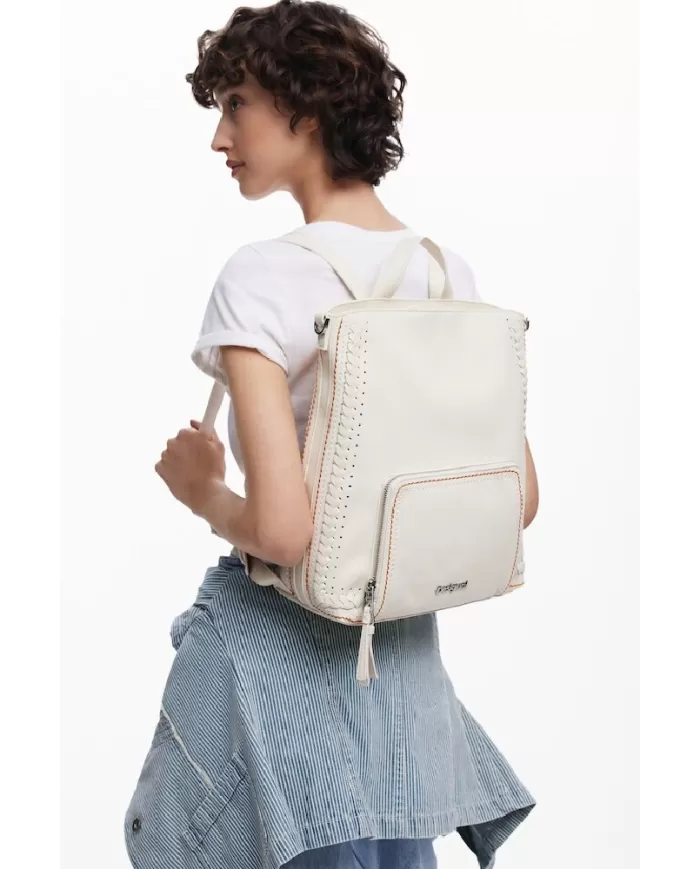 Desigual Zaino borsa cuciture colorate Bianco