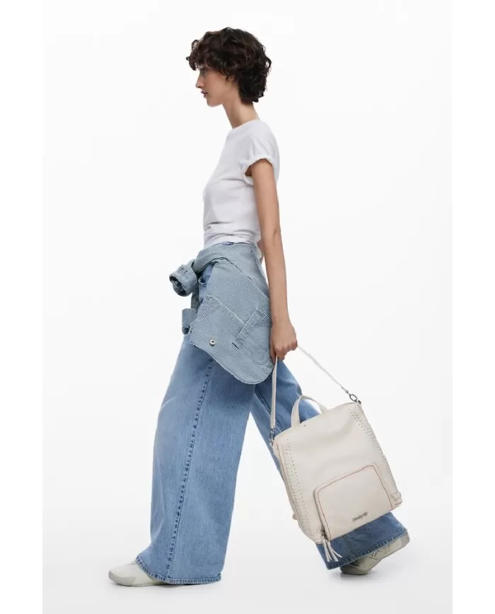 Desigual Zaino borsa cuciture colorate Bianco