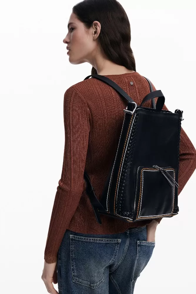 Desigual Zaino borsa cuciture colorate Nero - Picture 8 of 8