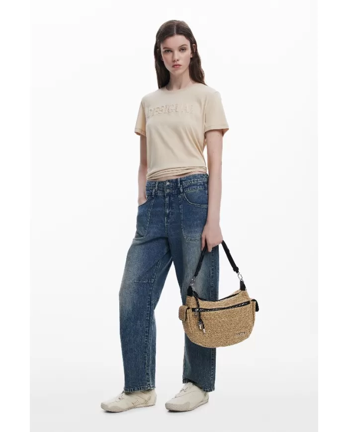 Desigual Borsa tracolla in rafia Bianco