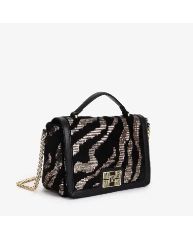 Y Not Borsa piccola velluto Savage Paillettes Nero/Antracite