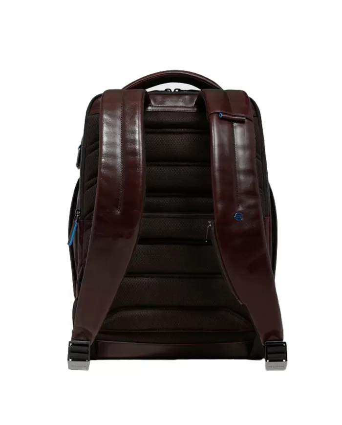 Piquadro Zaino pelle porta pc 15,6 Blue square Mogano