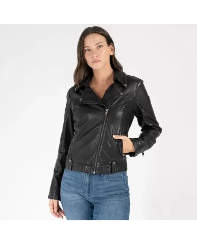 Mauritius Giacca chiodo donna in pelle Nero