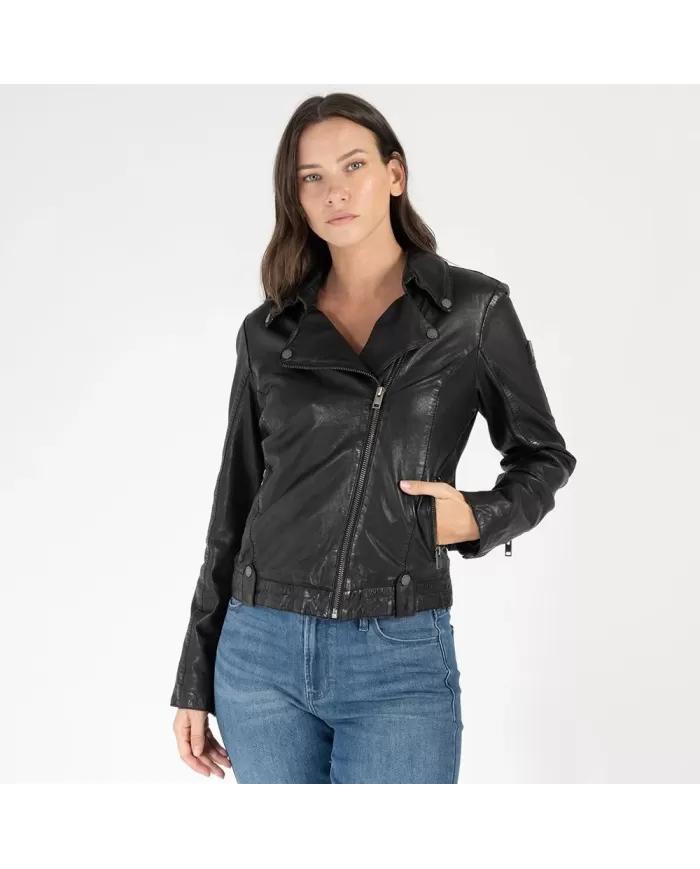 Mauritius Giacca chiodo donna in pelle Nero