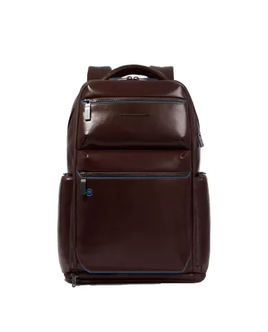 Piquadro Zaino pelle porta pc 15,6 Blue square Mogano