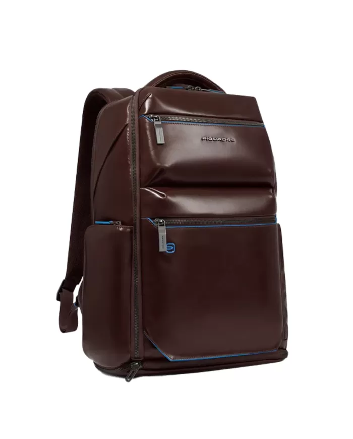Piquadro Zaino pelle porta pc 15,6 Blue square Mogano