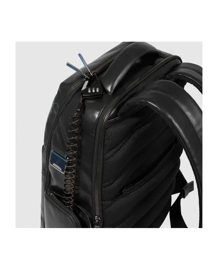 Piquadro Zaino pelle porta pc 15,6 Blue square Mogano