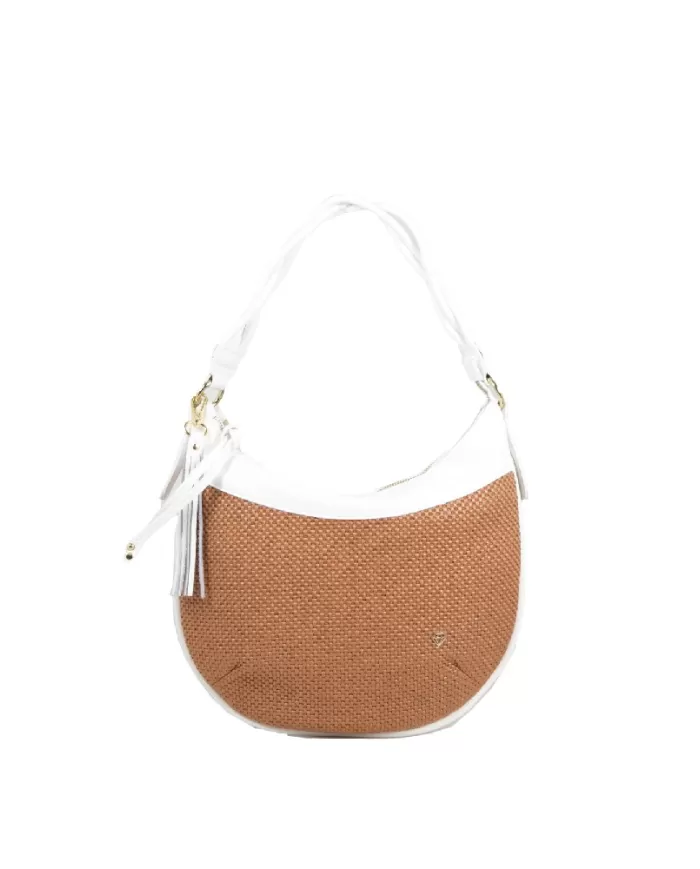 Caleidos Borsa a tracolla paglia e pelle Beige/Bianco