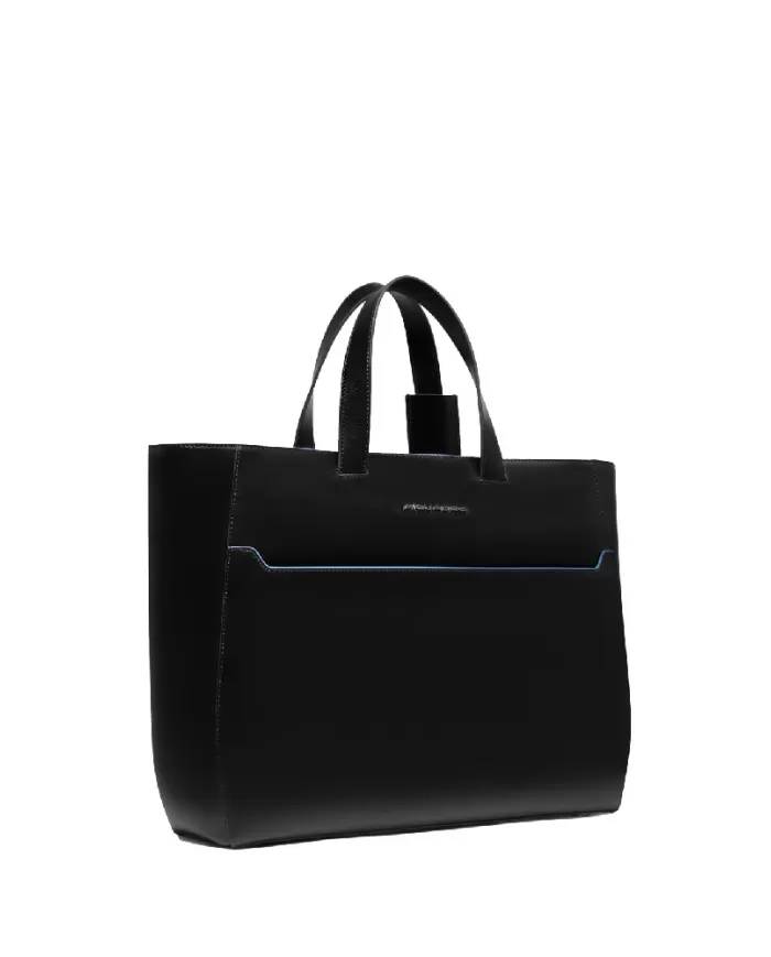 Piquadro Cartella in pelle porta pc 15,6" Blue square Nero