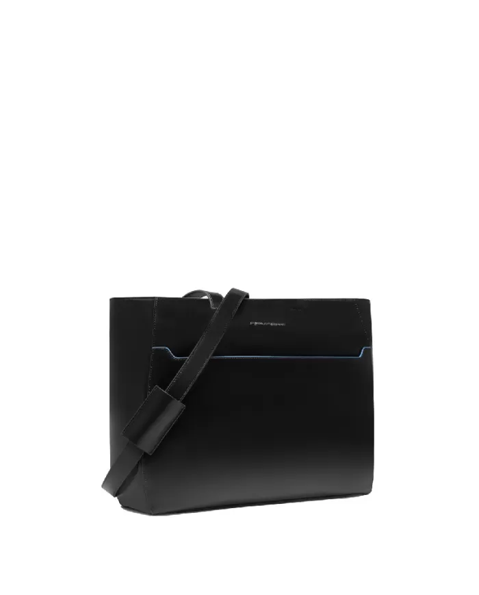 Piquadro Cartella in pelle porta pc 15,6" Blue square Nero