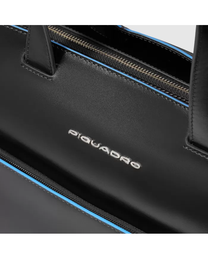 Piquadro Cartella in pelle porta pc 15,6" Blue square Nero