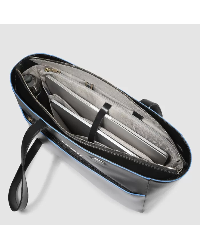 Piquadro Cartella in pelle porta pc 15,6" Blue square Nero