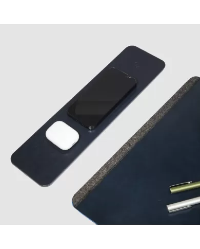 Piquadro Sottomano in pelle con basi ricarica wireless 15W Blu