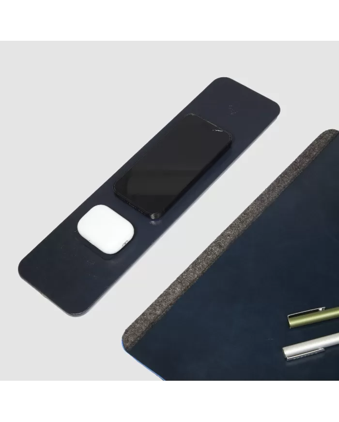 Piquadro Sottomano in pelle con basi ricarica wireless 15W Blu