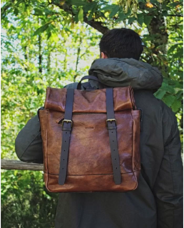 CHIARUGI Zaino cuoio vintage porta pc 13 Marrone