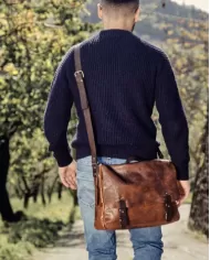 CHIARUGI Borsa messenger cuoio vintage Marrone