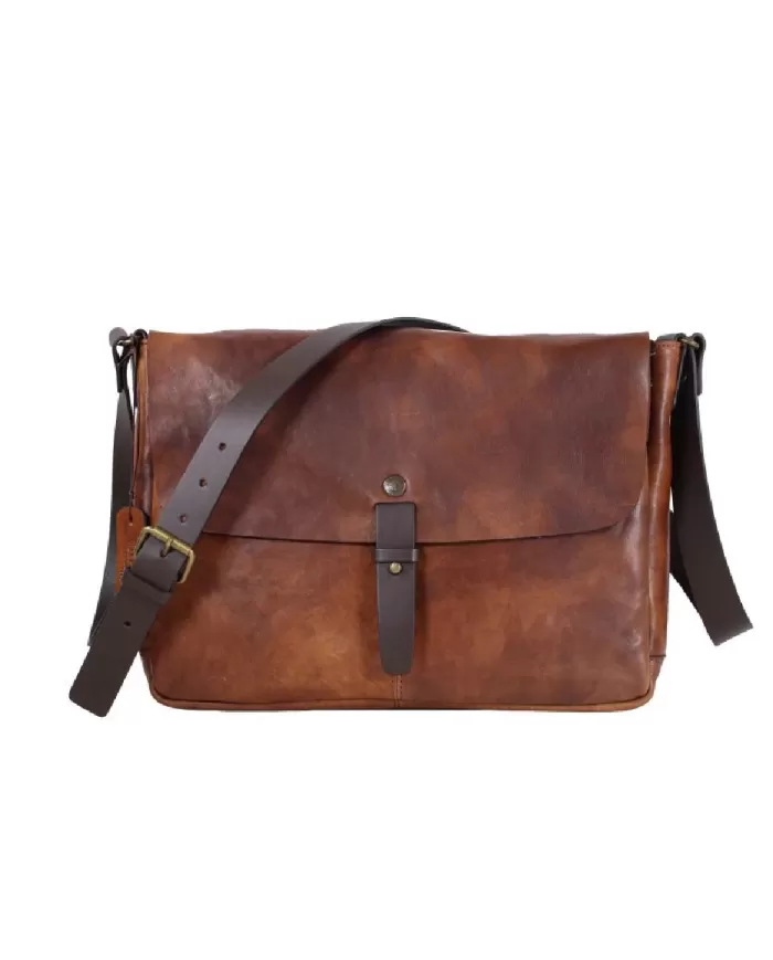 CHIARUGI Borsa messenger in pelle vintage Kinosis Marrone