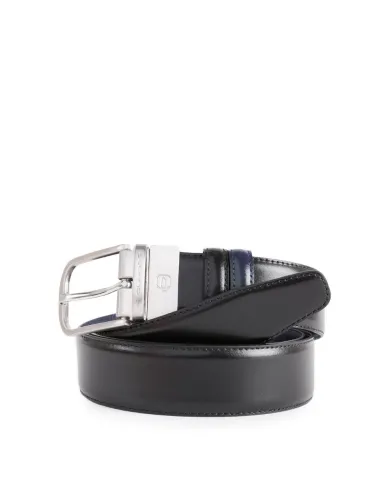 Piquadro Cintura uomo reversibile in pelle Nero/Blu